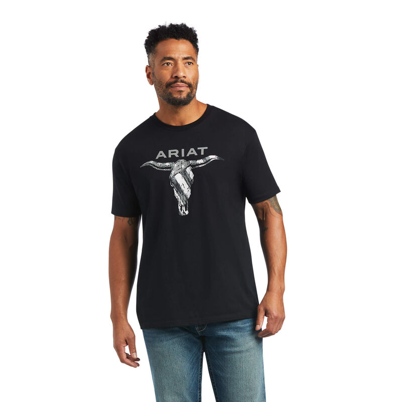 Camisetas Ariat Steer Skull Usa Negras Hombre - Chile 921-CUGWVD